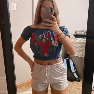 Floral off the shoulder shirt